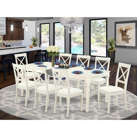 East West Furniture 9 Piece Dover Dining Table Set - Linen White DOBO9-LWH-LC